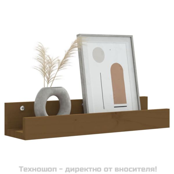 Стенни рафтове, 2 бр, меденокафяви, 50x12x9 см, бор масив