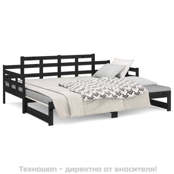 Разтегателно дневно легло, без матрак, черно, 2x(90x200) см