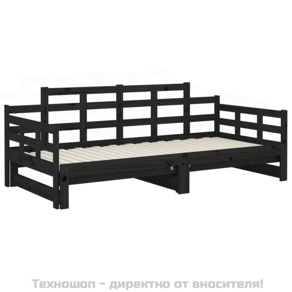 Разтегателно дневно легло, без матрак, черно, 2x(90x200) см
