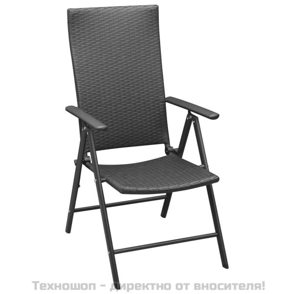 Градински трапезен комплект от 7 части, черно, полиратан