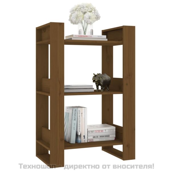 Библиотека/разделител за стая, меденокафява, 60x35x91 см, бор
