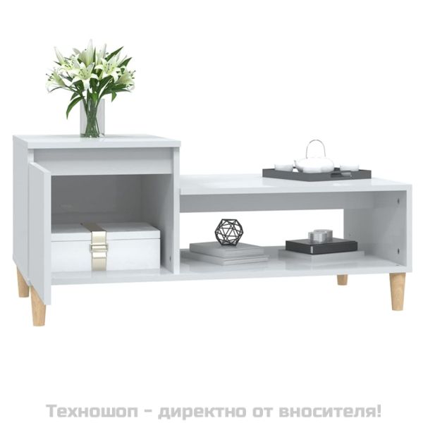 Кафе маса, бял гланц, 100x50x45 см, инженерно дърво