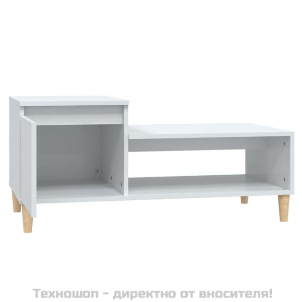 Кафе маса, бял гланц, 100x50x45 см, инженерно дърво