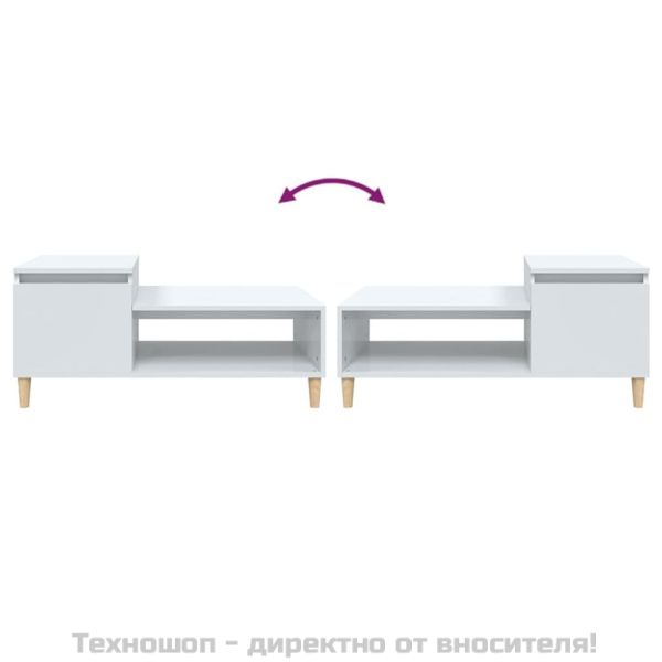 Кафе маса, бял гланц, 100x50x45 см, инженерно дърво