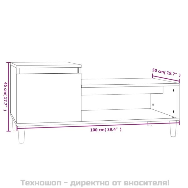 Кафе маса, бял гланц, 100x50x45 см, инженерно дърво