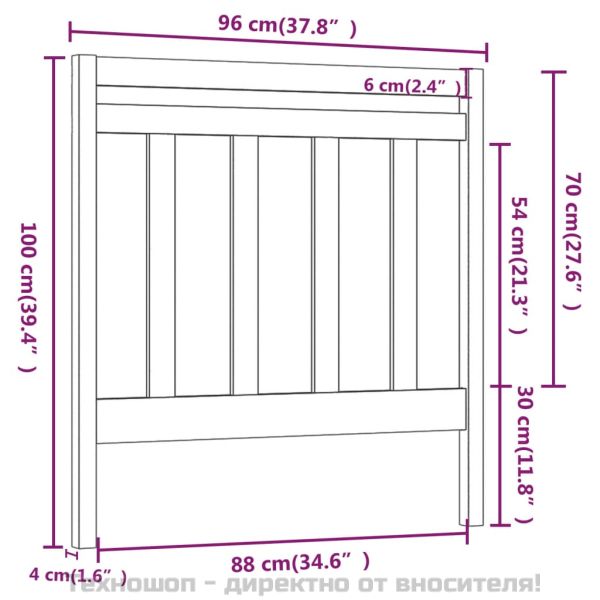 Горна табла за легло, черна, 96x4x100 см, бор масив