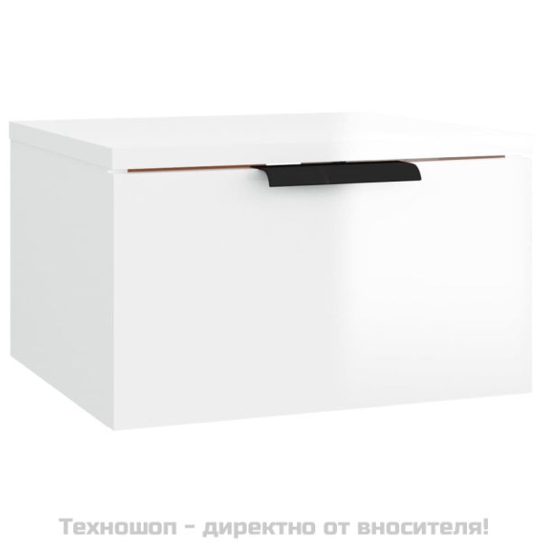 Нощно шкафче за стенен монтаж, бял гланц, 34x30x20 см