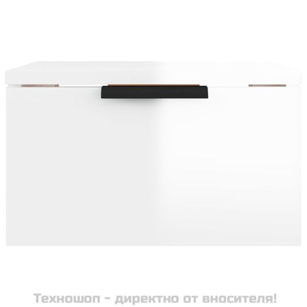 Нощно шкафче за стенен монтаж, бял гланц, 34x30x20 см