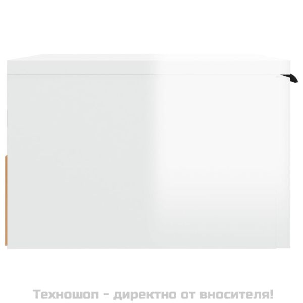 Нощно шкафче за стенен монтаж, бял гланц, 34x30x20 см
