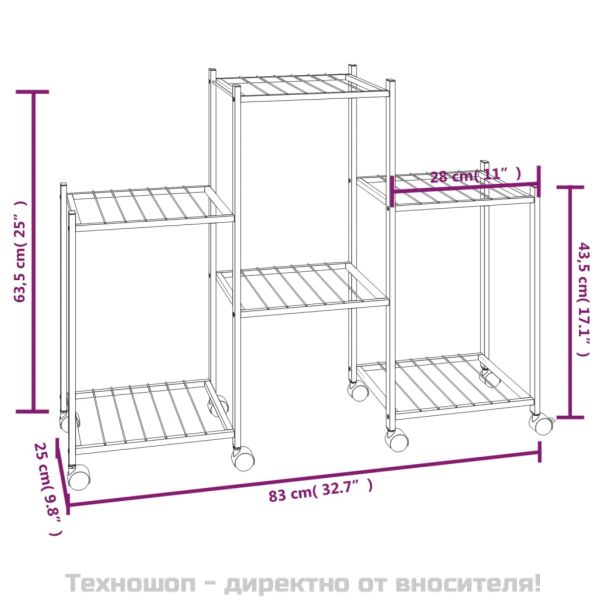 Стойка за цветя на колела 83x25x63,5 см черна желязо
