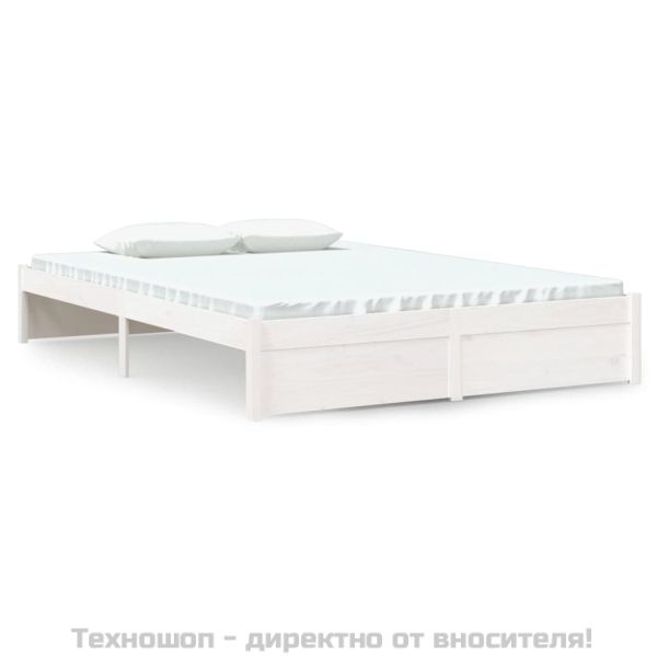 Рамка за легло, бяла, дърво масив, 135x190 cм, Double