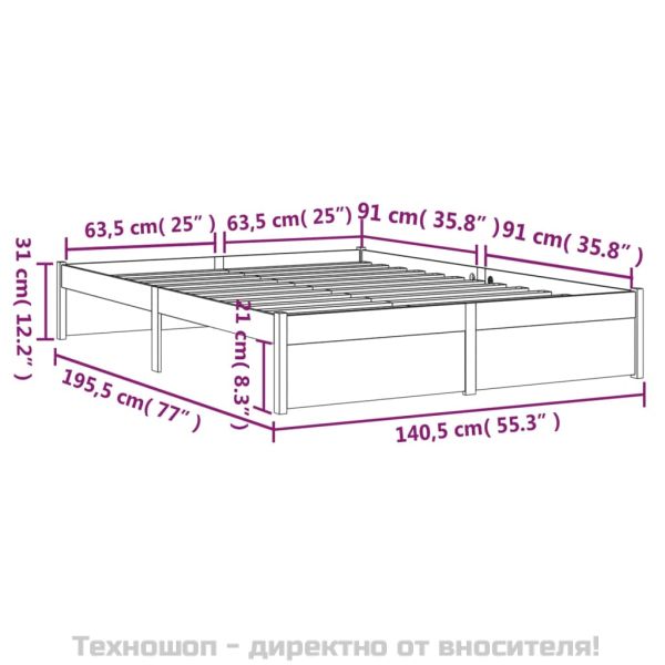 Рамка за легло, бяла, дърво масив, 135x190 cм, Double