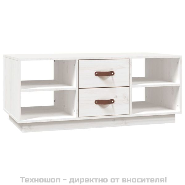 Кафе маса, бяла, 100x50x41 см, борово дърво масив
