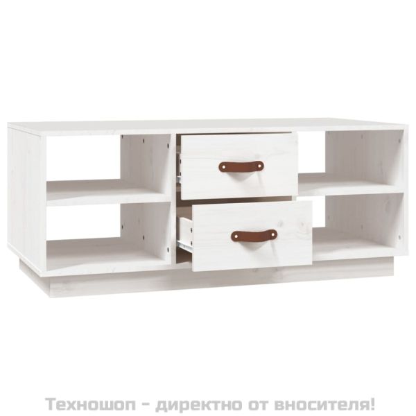 Кафе маса, бяла, 100x50x41 см, борово дърво масив