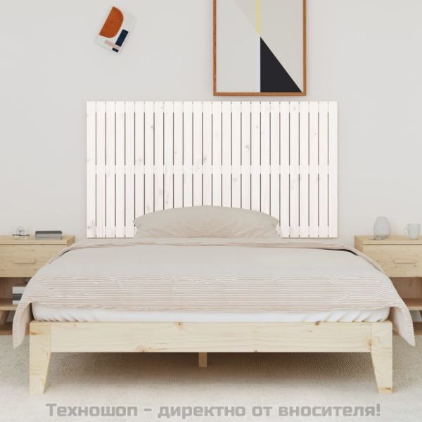 Стенна табла за спалня, бяла, 166x3x90 см, борово дърво масив
