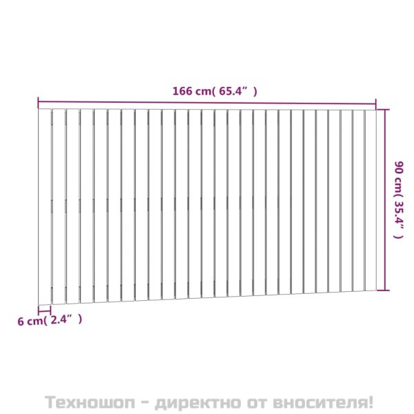 Стенна табла за спалня, бяла, 166x3x90 см, борово дърво масив