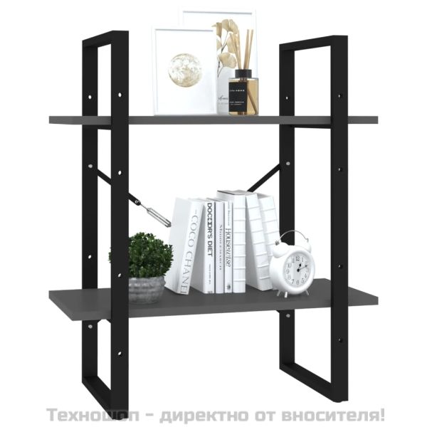 2-етажна библиотека, сив, 60x30x70 см, инженерно дърво