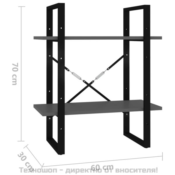 2-етажна библиотека, сив, 60x30x70 см, инженерно дърво