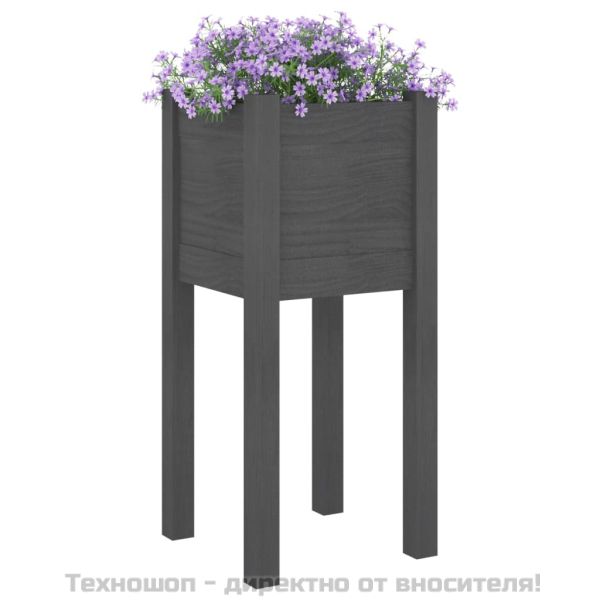 Градински сандък, сив, 31x31x70 см, бор масив