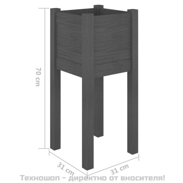 Градински сандък, сив, 31x31x70 см, бор масив