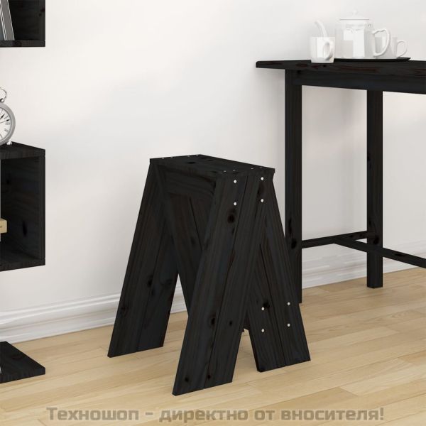 Табуретки, 2 бр, черни, 40x40x60 см, борово дърво масив
