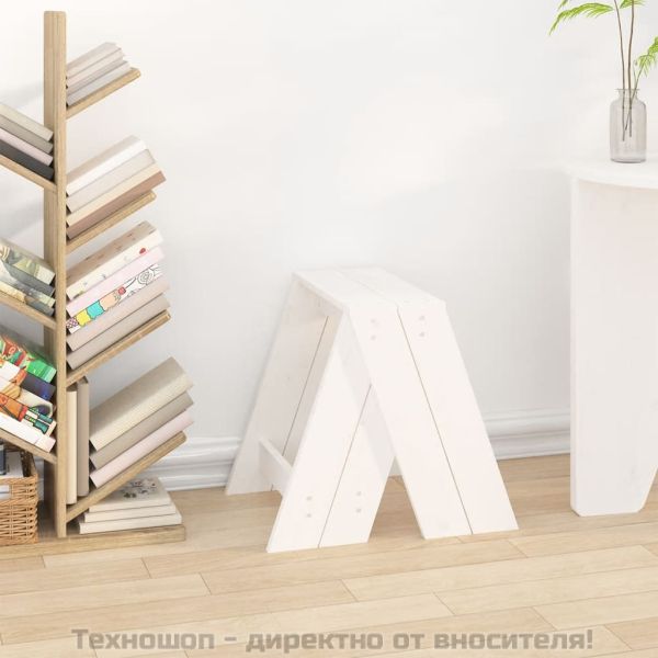 Табуретки, 2 бр, бели, 40x40x45 см, борово дърво масив