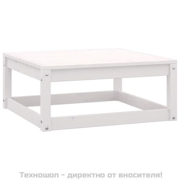 Градинска табуретка с възглавница, бяла, борова дървесина масив