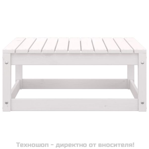 Градинска табуретка с възглавница, бяла, борова дървесина масив
