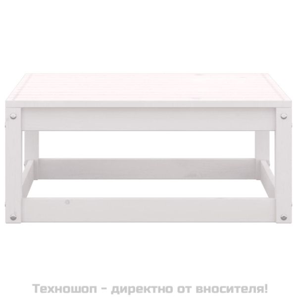 Градинска табуретка с възглавница, бяла, борова дървесина масив