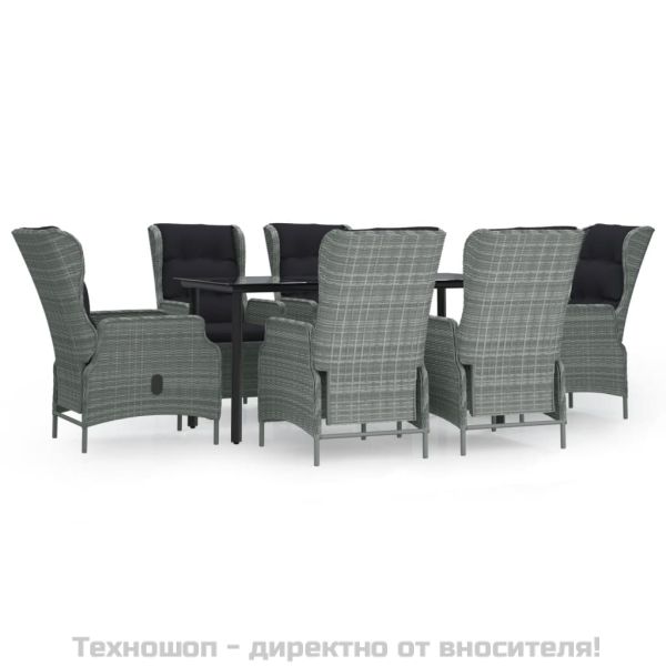 Градински трапезен комплект от 7 части, светлосив, полиратан