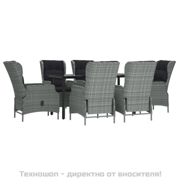 Градински трапезен комплект от 7 части, светлосив, полиратан