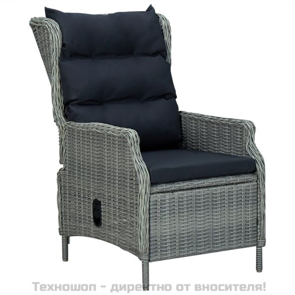 Градински трапезен комплект от 7 части, светлосив, полиратан