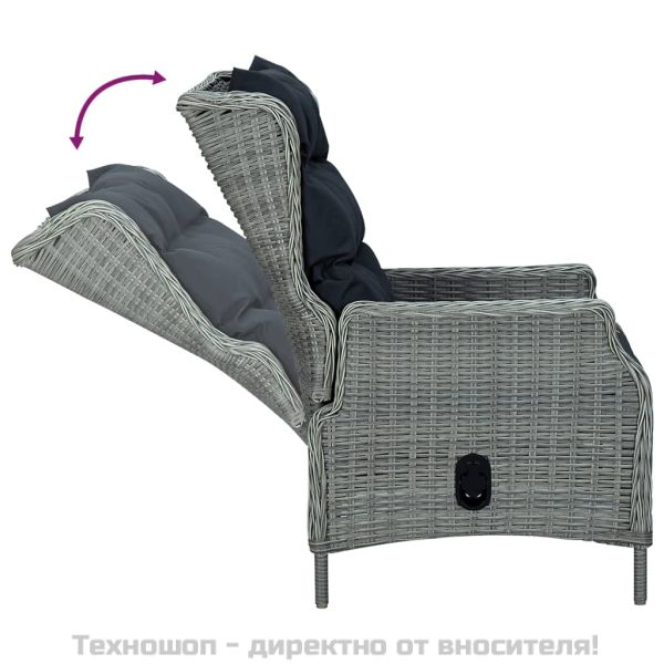 Градински трапезен комплект от 7 части, светлосив, полиратан