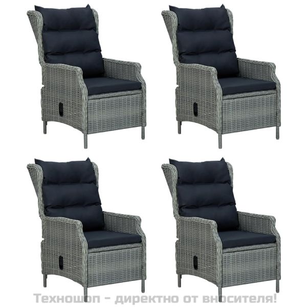 Градински трапезен комплект от 5 части, светлосив, полиратан