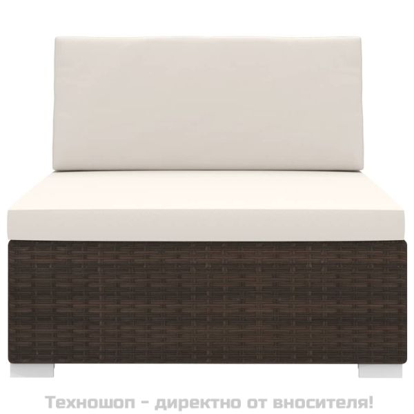 Модулен междинен фотьойл с възглавници, 1 бр, полиратан, кафяв