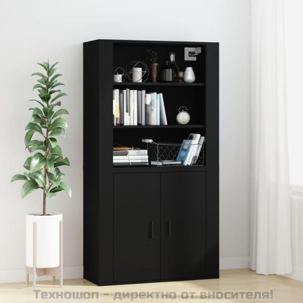 Стенен шкаф, черен, 80x33x80 см, инженерно дърво