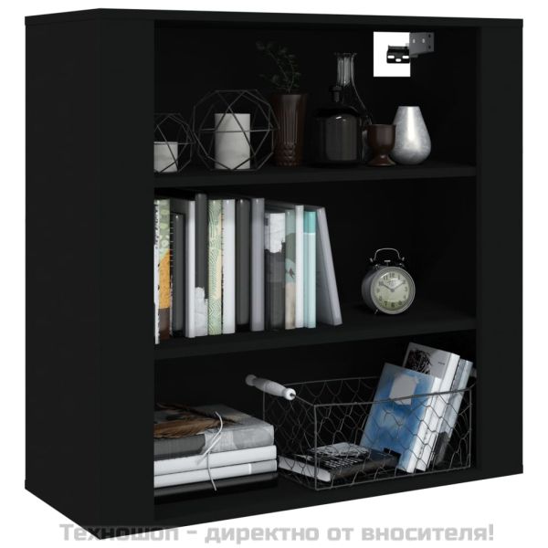 Стенен шкаф, черен, 80x33x80 см, инженерно дърво