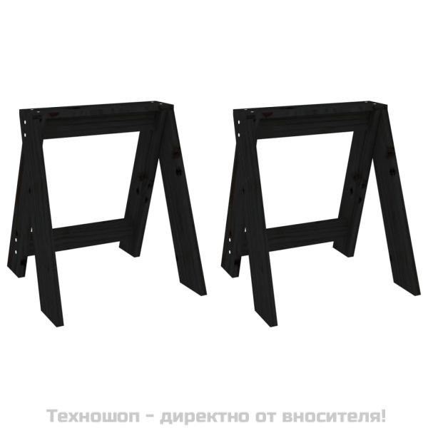 Табуретки, 2 бр, черни, 40x40x45 см, борово дърво масив