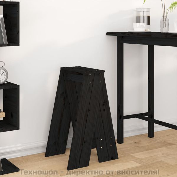 Табуретки, 2 бр, черна, 40x40x75 см, борово дърво масив