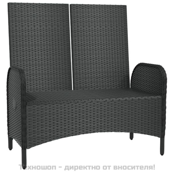 Накланяща градинска пейка с възглавници 107 см черен полиратан