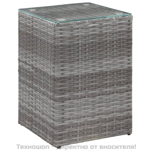 Странични маси, 3 бр, със стъклен плот, сиви, полиратан