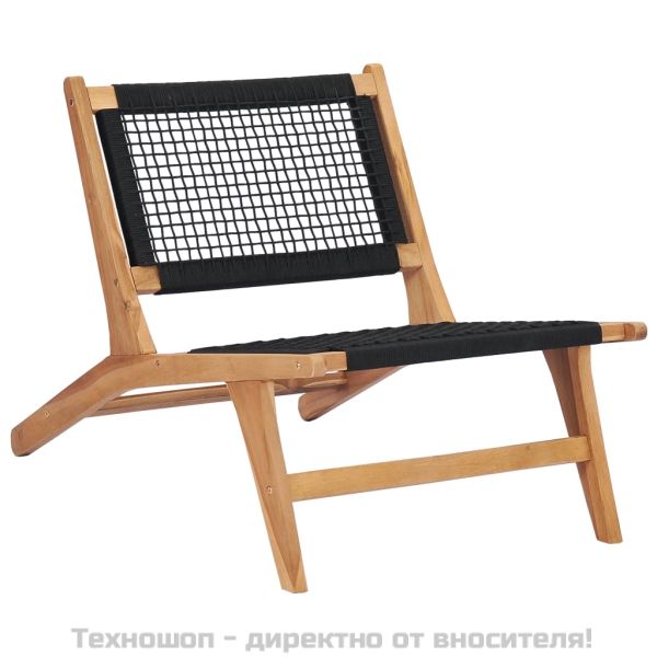 Шезлонг с подложка за крака, тиково дърво масив, въже