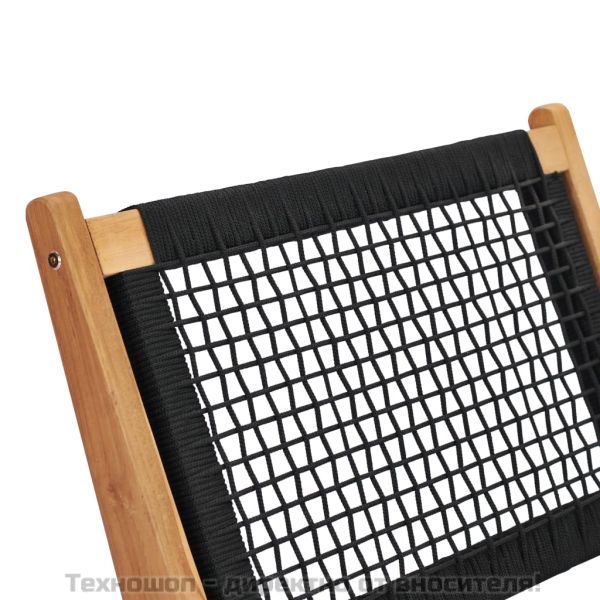 Шезлонг с подложка за крака, тиково дърво масив, въже