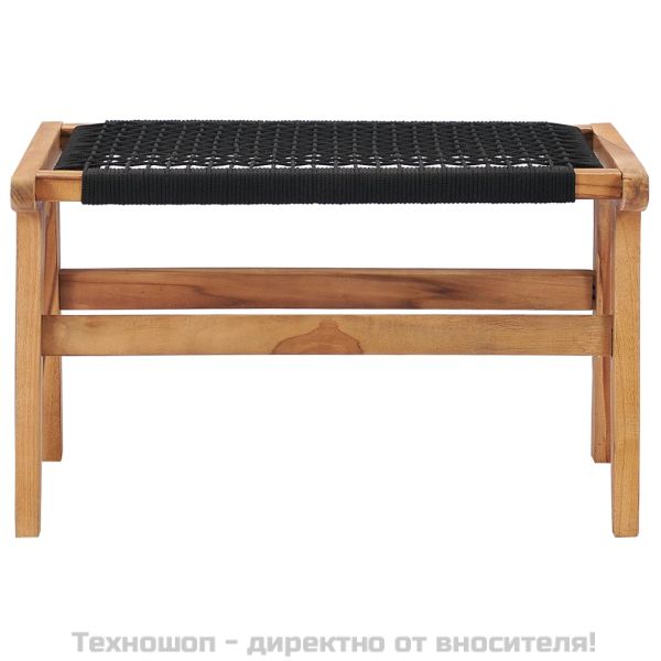 Шезлонг с подложка за крака, тиково дърво масив, въже