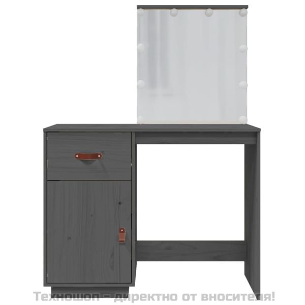 Тоалетка с LED, сива, 95x50x133,5 см, борово дърво масив