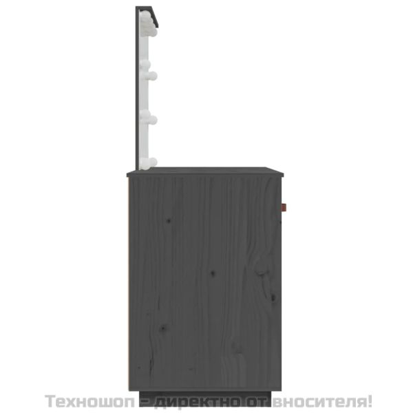 Тоалетка с LED, сива, 95x50x133,5 см, борово дърво масив