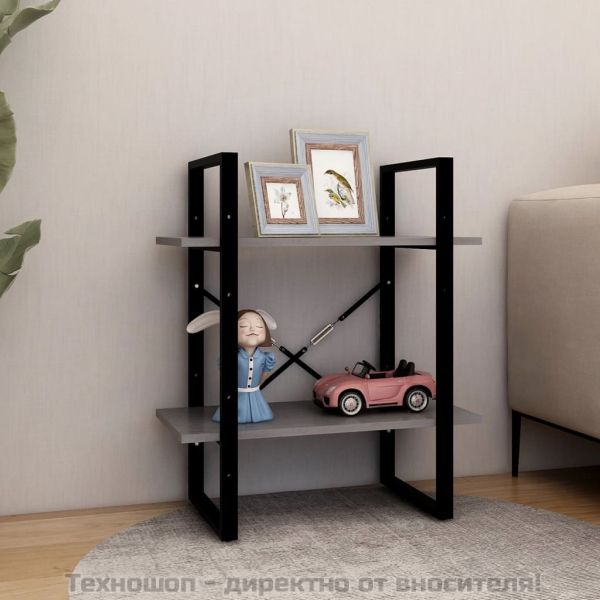 2-етажна библиотека, сива, 60x30x70 см, борово дърво масив