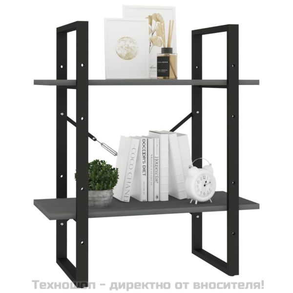 2-етажна библиотека, сива, 60x30x70 см, борово дърво масив