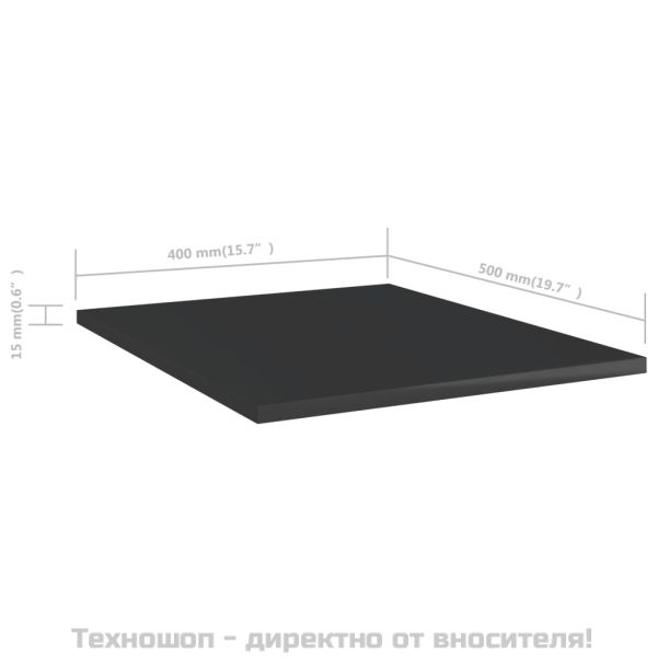 Рафтове, 8 бр, черен гланц, 40x50x1,5 см, инженерно дърво