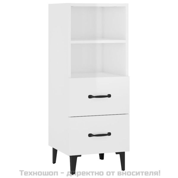 Сайдборд, бял гланц, 34,5x34x90 см, инженерно дърво